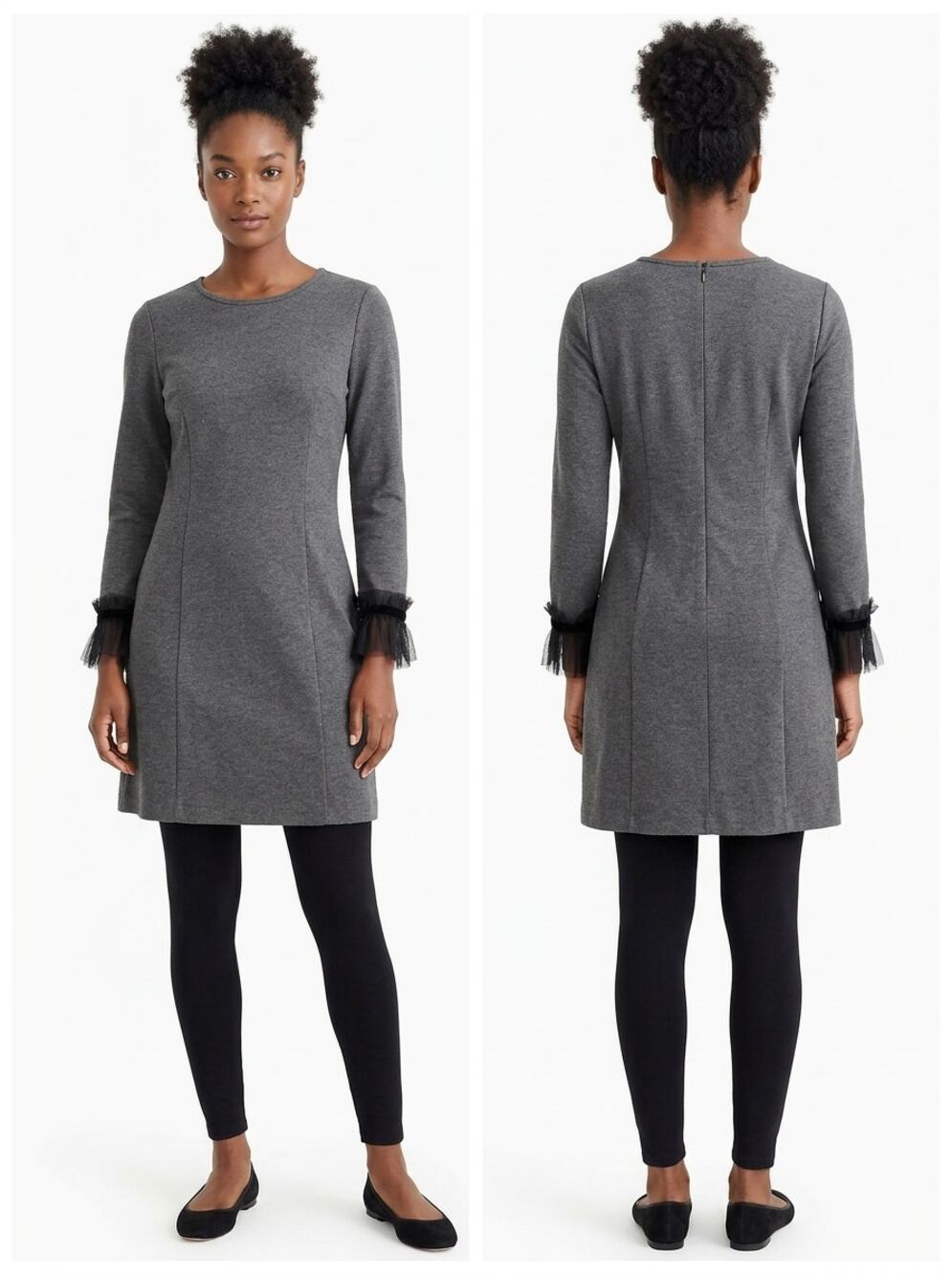J.Crew Gray Knit Ruffle Cuff Tulle Trim Long Sleeve Dress Women Size S